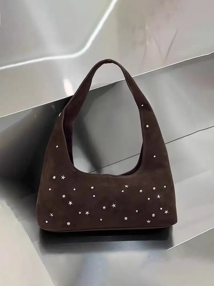 JIAERDI Beading Frosted Underarm Bag Women Retro Versatile Y2k Handbag Female Vintage Hot Girls Coffee Shoulder Bags Aesthetic