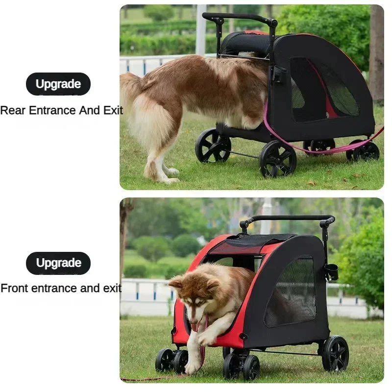 Foldable Large Dog Pet Stroller Large Space Breathable Mesh Dog and Cat Stroller for 50KG Walking Transport Car