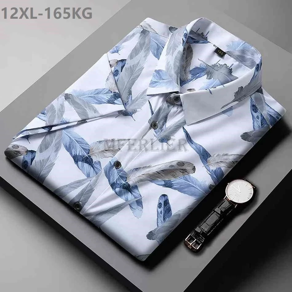 

high quality summer men hawaii beach shirts short sleeve Plus size 10XL 8XL 12XL print floral thin soft fashion shirt orange 70