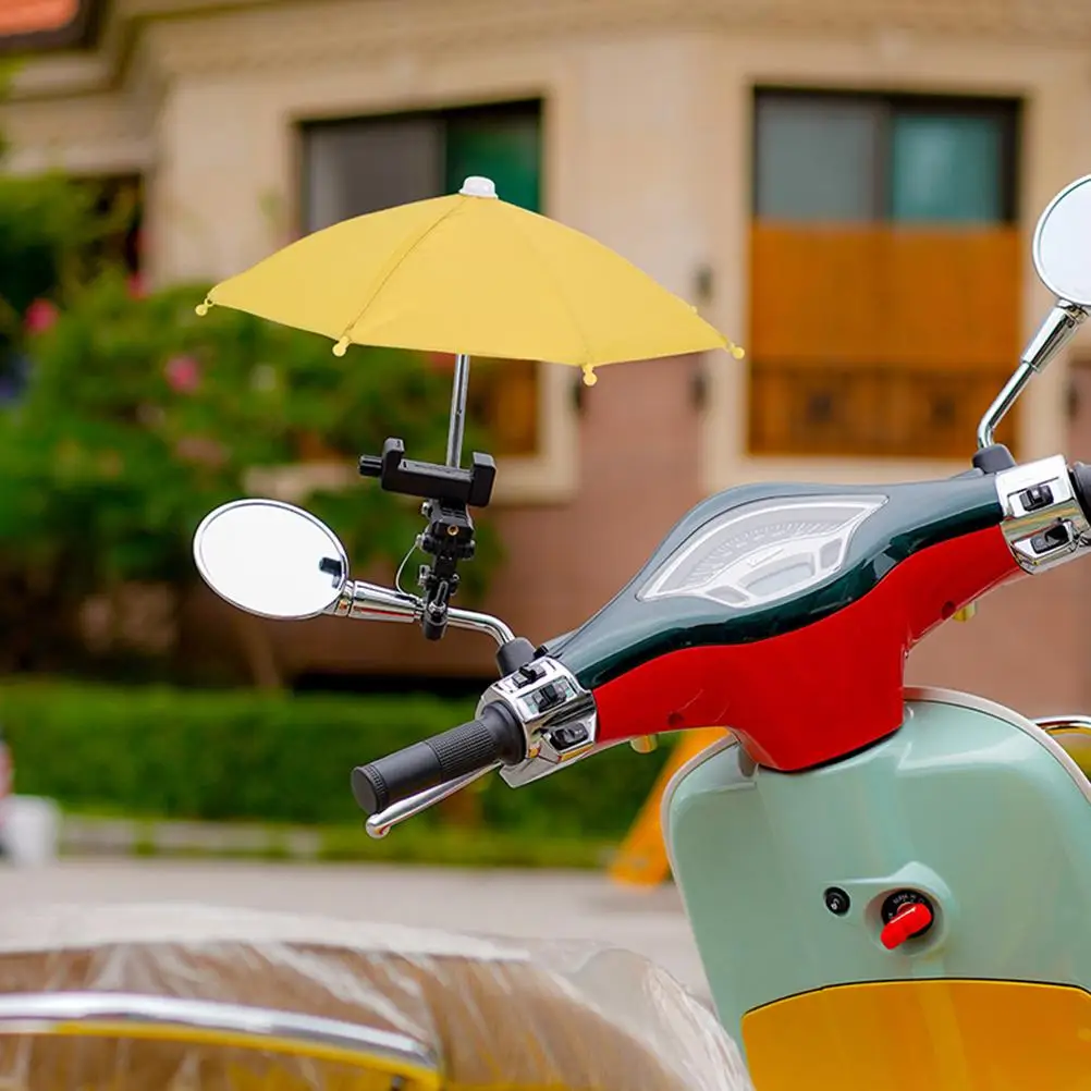4 Colors Riding Small Toy Mobile Universal Phone Sunshade Waterproof Mini Umbrella for Bicycle Pink Yellow Red Purple