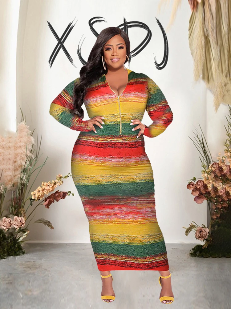 

Tight Print Dress Elegant Plus Size Autumn Dresses with Long Sleeves Knitted Midi Length Dresses Free Shipping Wholesale