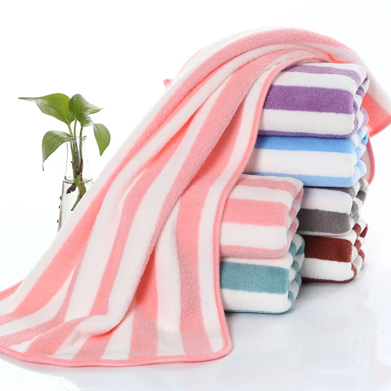 35x75cm Bath Towel Coral Fleece Microfiber Striped Absorbent Face Hand Bathroom Towel