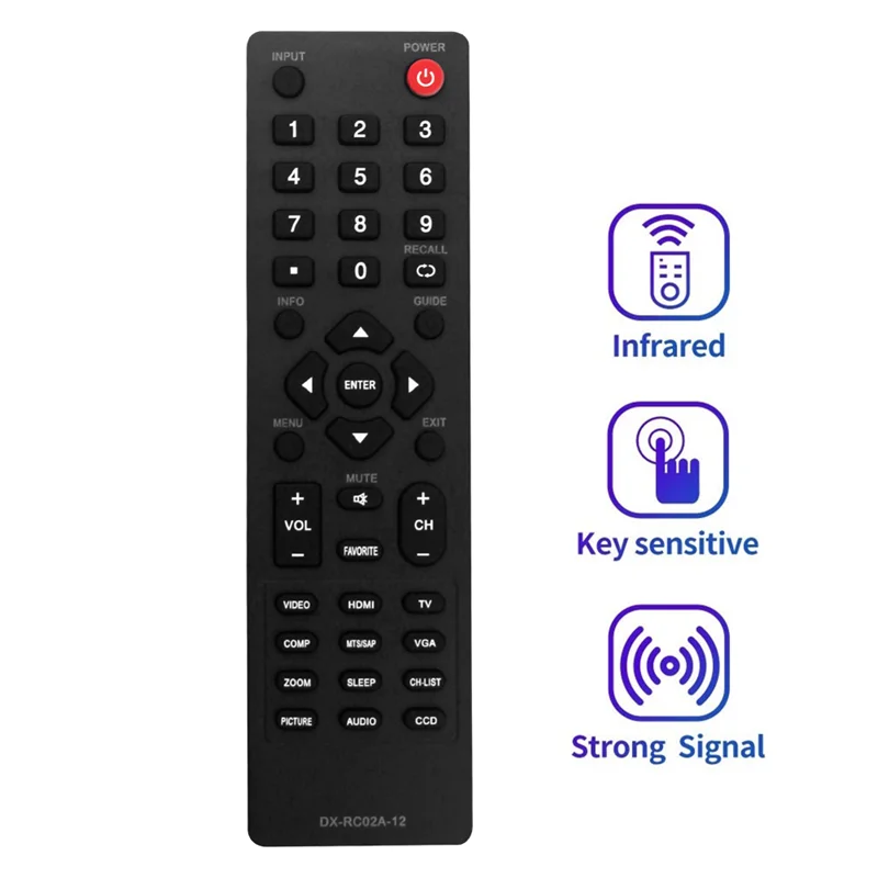 Black Remote Control For Dynex DX-32E250A12 DX-24E150A11 DX