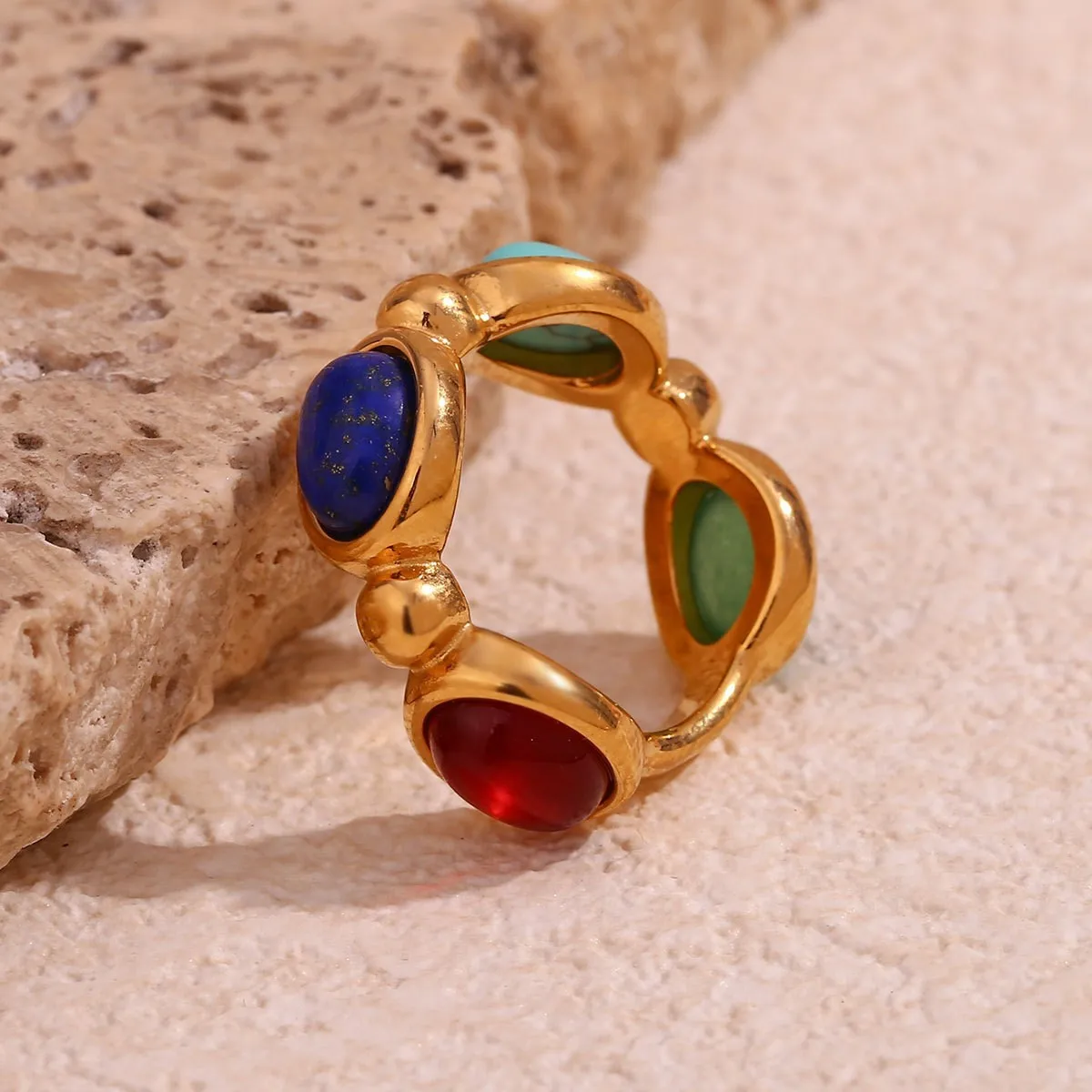 Natural Stone Titanium Steel Ring Stainless Steel Gold-Plated Ring Jewelry Finger Accessories Gift