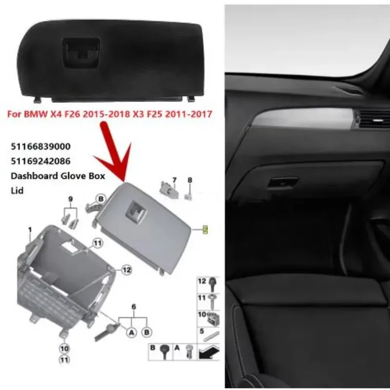휴대용 51166839000 자동차 중앙 제어 글러브 박스 커버 BMW X3 X4 F25 F26 용 글러브 박스 커버
