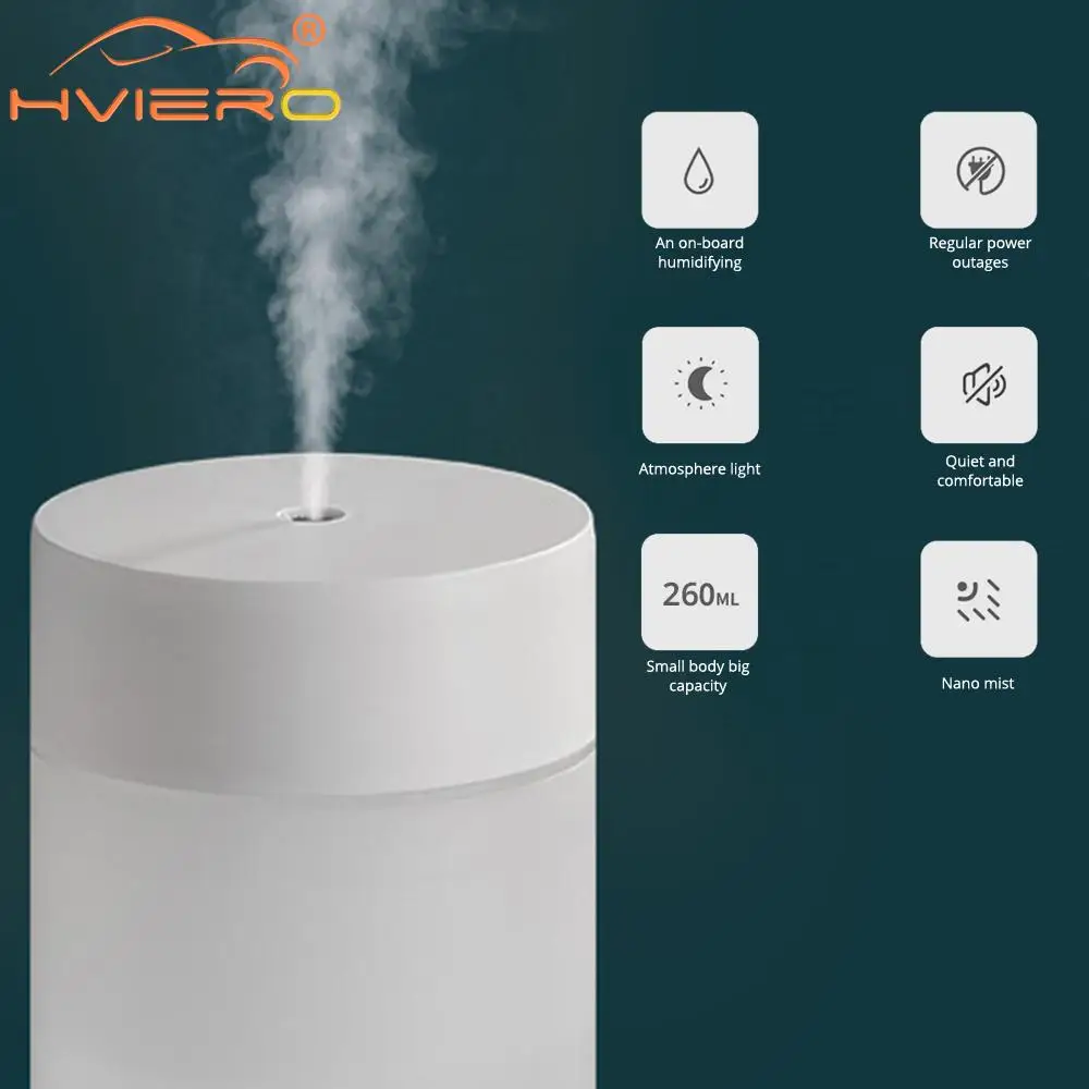 Air Humidifier 260ML Air Humidifier Ultrasonics Mini Aromatherapy Diffuser Portable Sprayer USB Essential Oil Atomizer LED Lamps for Home Car