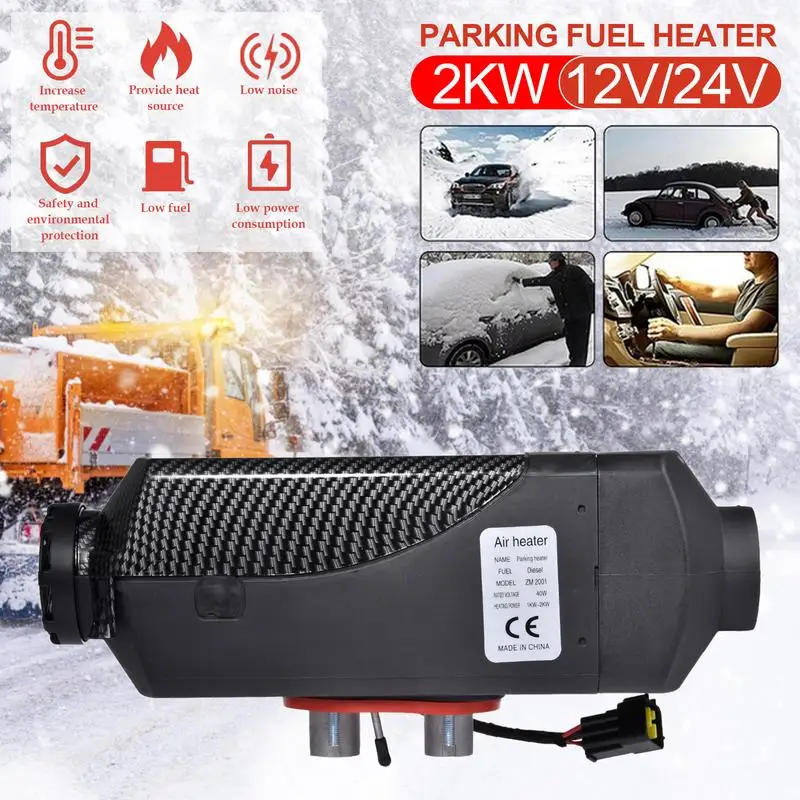 

12V/24V Black Car Heater 2KW Defroster RVs Diesel Heater Low Noise Van Auxiliary Warmer With LCD Display Remote Control