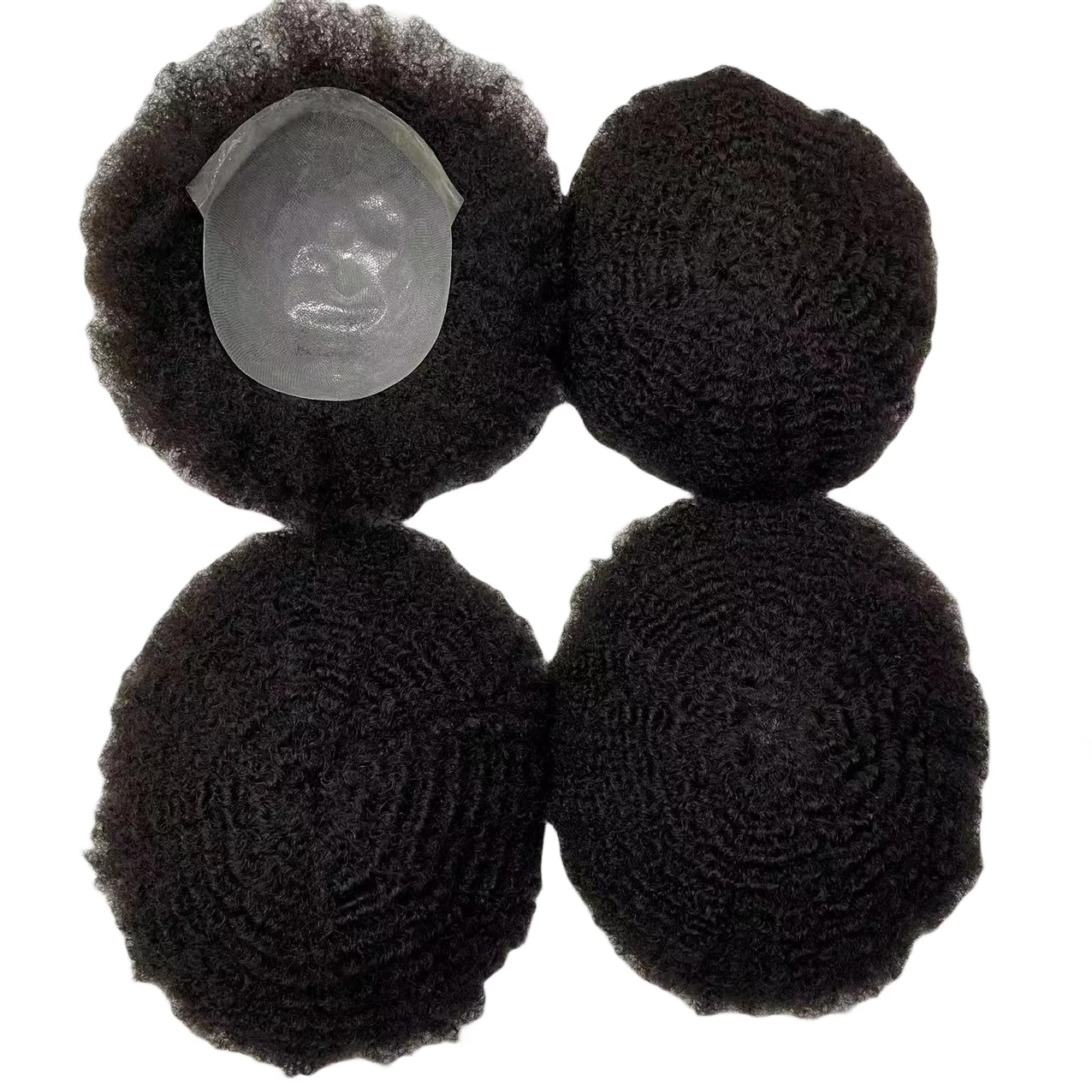 Root 6mm Afro Wave Unit #1 Jet Black Indian Virgin Human Hair Pieces 8x10 Male Unit Skin Knots PU Toupee for Black Men