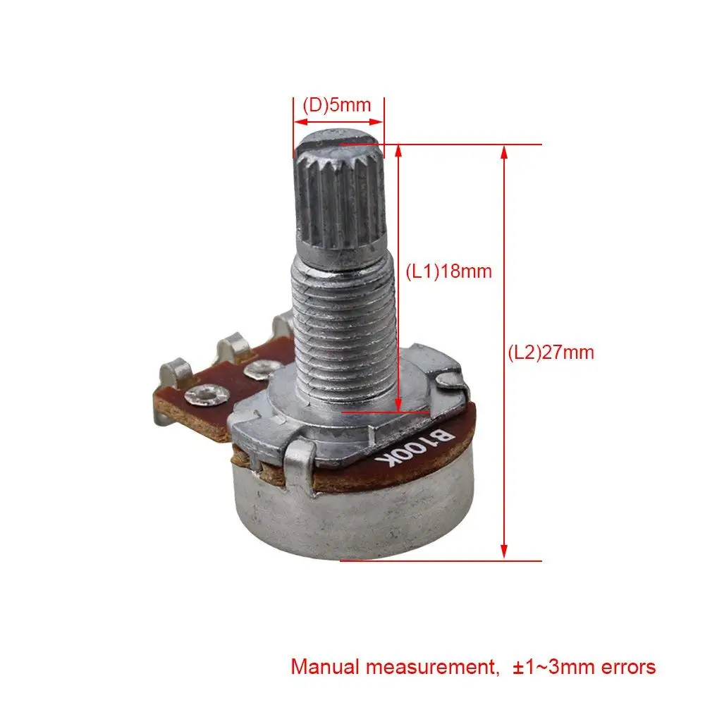 A10k a100k a250k a500k b100k b250k b250k b500k 3pin 18mm amplificador de eixo duplo stereo potenciômetro com 10 peças