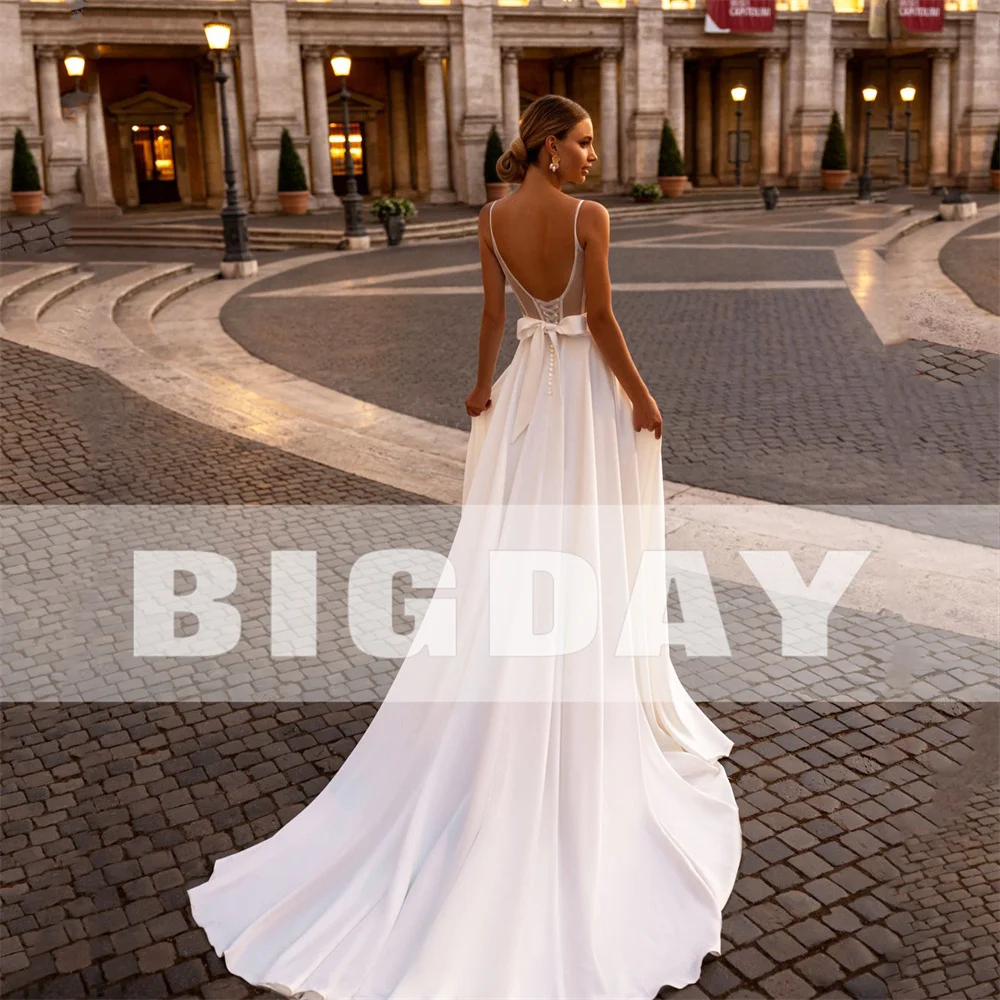 Elegant Wedding Dress For Woman Sweetheart-Neck A-Line Spaghetti Straps Open Back Bride Gown Train Vestidos De Novia Customized 3