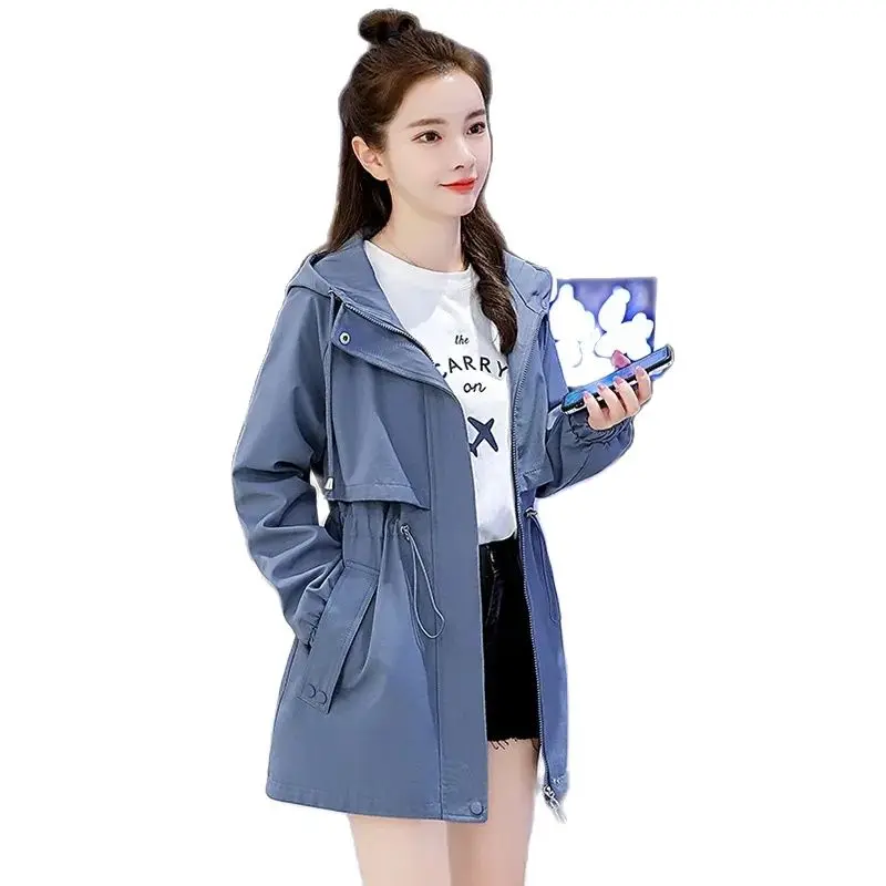 

[Lining] Medium Long Windbreaker Coat Women's 2023 New Spring And Autumn Outerwear Loose Korean Casual Hooded Ladies Jacket Top