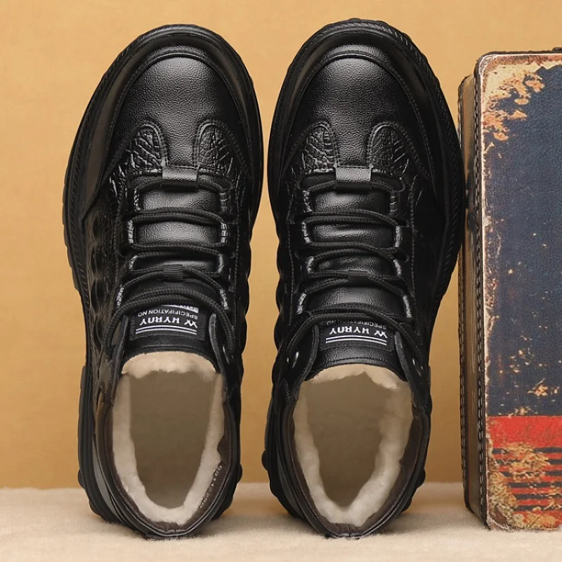 

Men's Boots Winter Fur One Man's Short Boots Leather British Work Boots Fashion High Cotton Boots Men Shoes