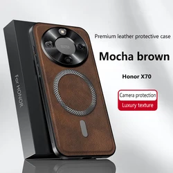 Luxury Leather Texture Magnetic Case with Wireless Charging - HONOR Magic8 Lite (Brown)
