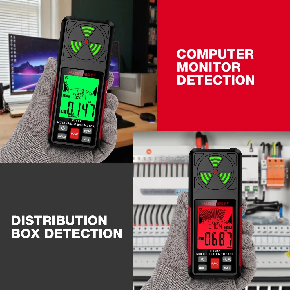 HABOTEST HT627 EMF Meter Professional Electromagnetic Field Radiation Detector Handheld Portable Radio Frequency Warn Meter 3