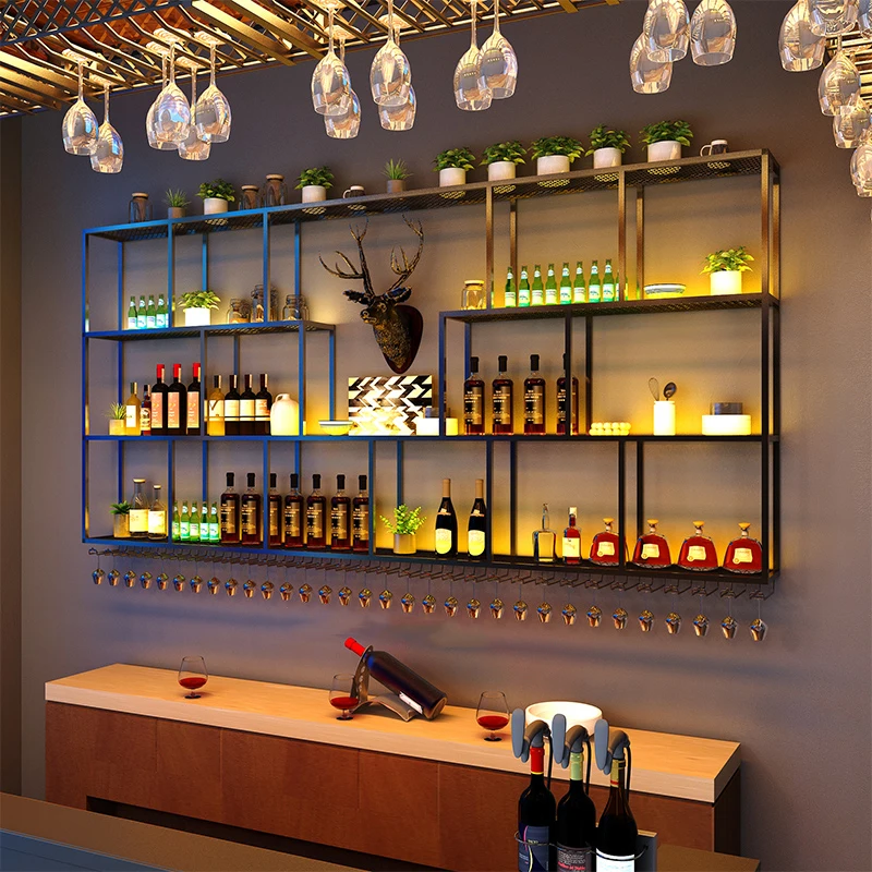 Metal Club Bar Cabinets Wall Mounted Shelf Unique Industrial Wine Cabinets Retail Cellar Armario Para Vinos Hotel Furnitures