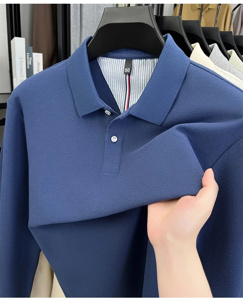 Men’s long sleeve pure color polo shirt for casual wear