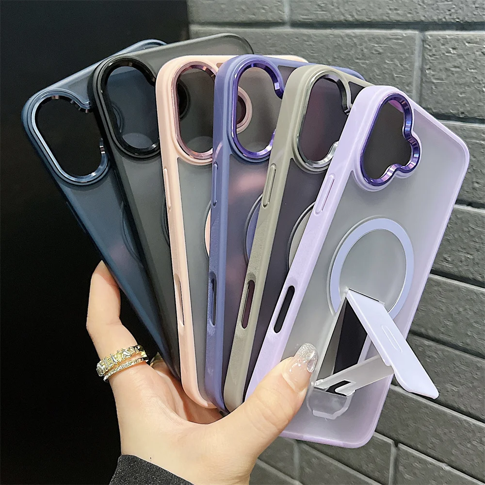 Coque de téléphone magnétique translucide mate pliable pour iPhone 16 15 14 13 12 11 Pro Max, coque arrière givrée antichoc de luxe_voghion.com