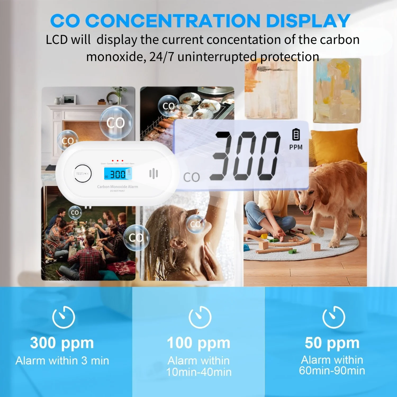 Carbon Monoxide Detector with Tuya Smart App, WiFi 2.4GHz, 5-Year Replaceable Battery, EN50291-1:, VC22WR