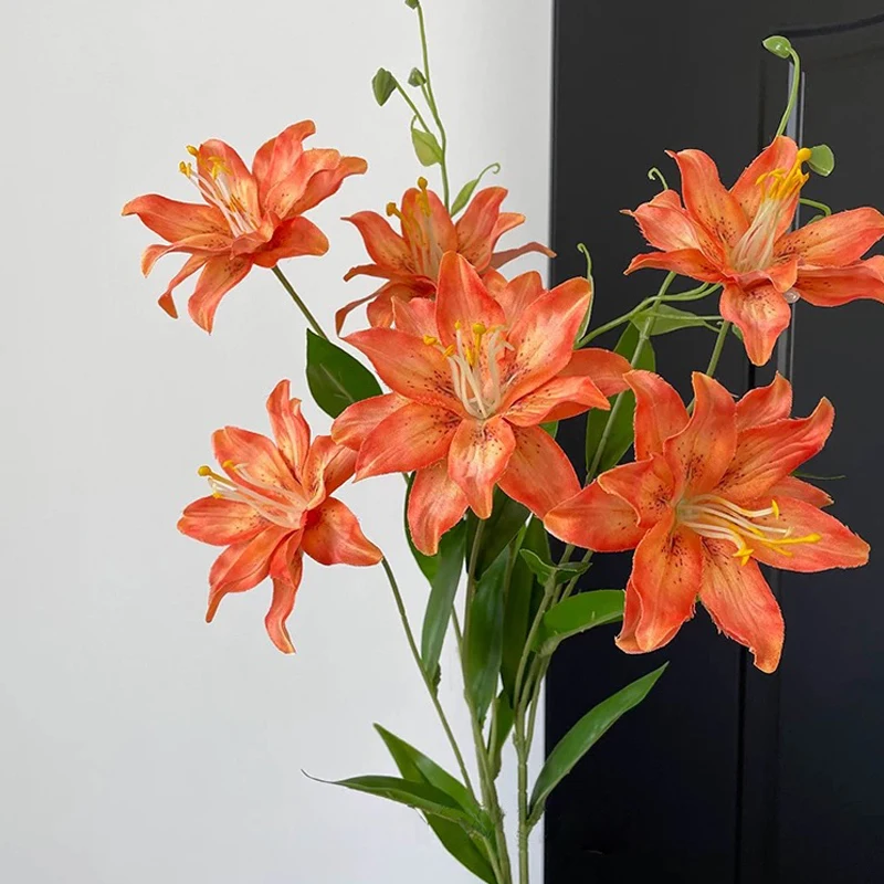 Elegant 70cm Artificial Lily Flower with Double Blooms for Wedding and Home Decor