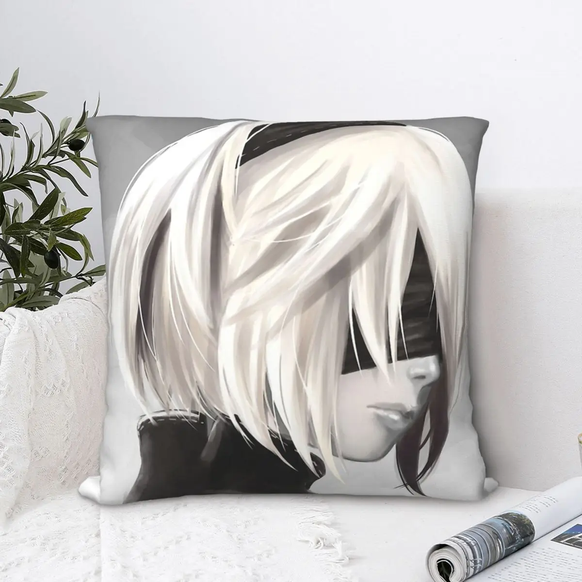 

NieRAutomata 2B Cojines Throw Pillow Case Cushion Home Sofa Chair Print Decorative Coussin