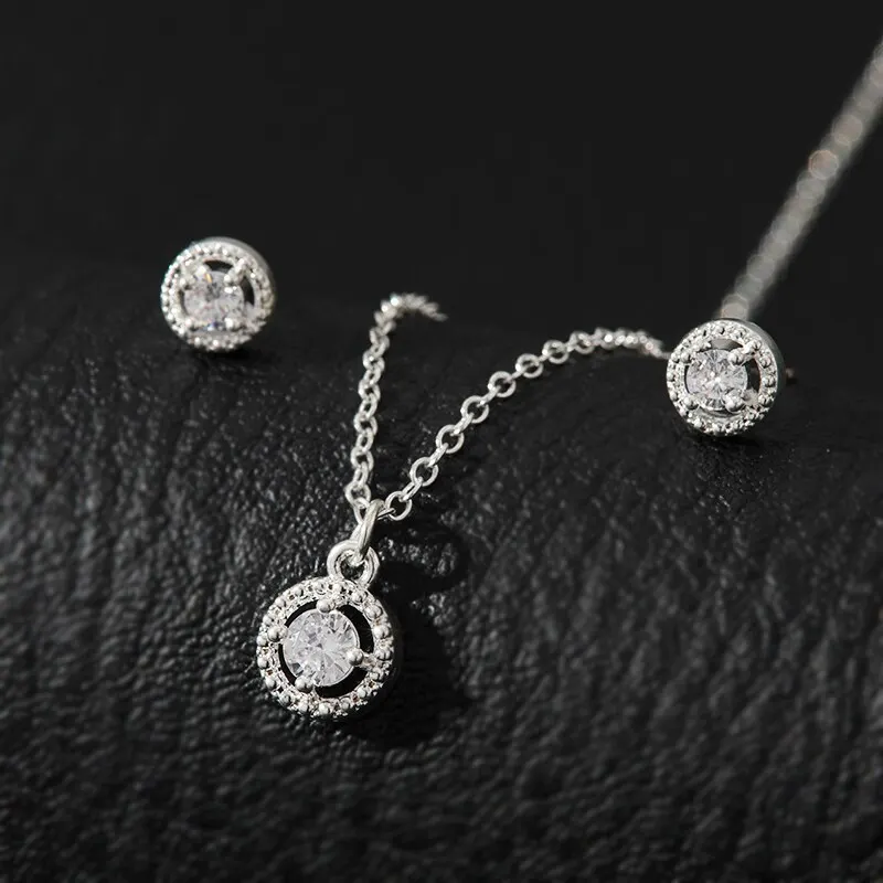 Jewelry Set Necklace Ring Earrings Female Models Light Luxury Style Brass Zirconia Bright Silver Plated Jewelry 4pcs Silver Jewelry Set Jewelry Set Silver Jewelry