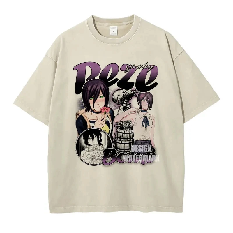 Oversized Vintage Washed Anime Chainsaw Graphic T-Shirt
