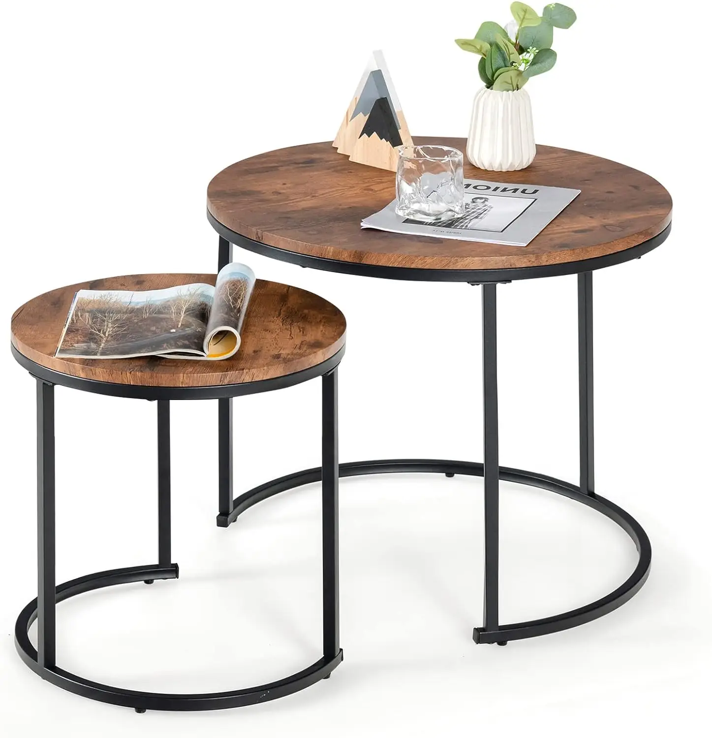 Nesting-Round-Stacking-Side-Tables-w-Wooden-Tabletop-Space-Saving ...