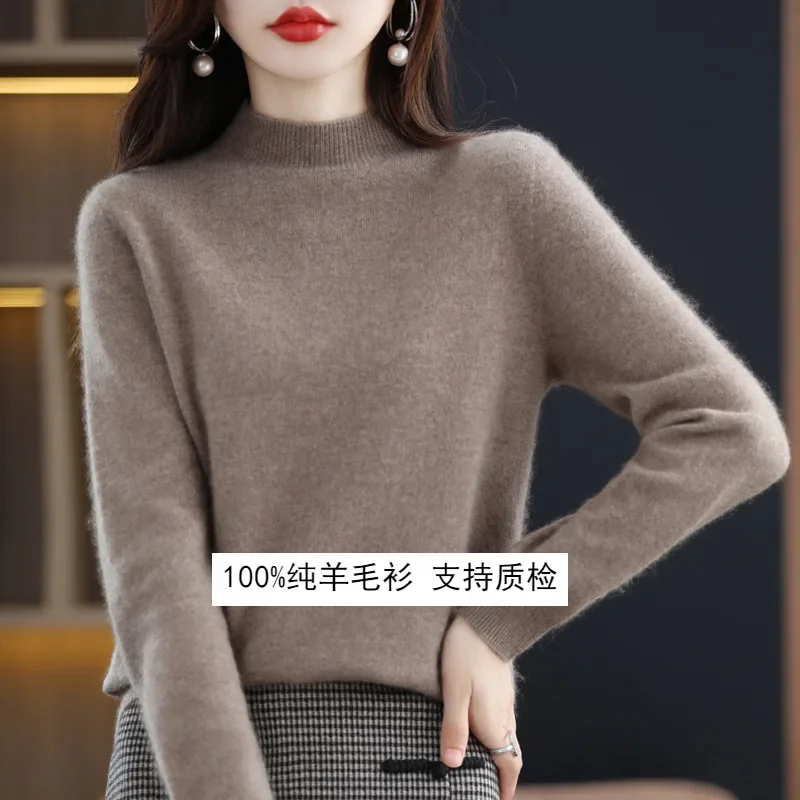 

100% Australia Women‘s High Quality Semi-high Neck Seamless Sweaters Bottoming Shirt Pullover Cashmere Sweater for Ladies