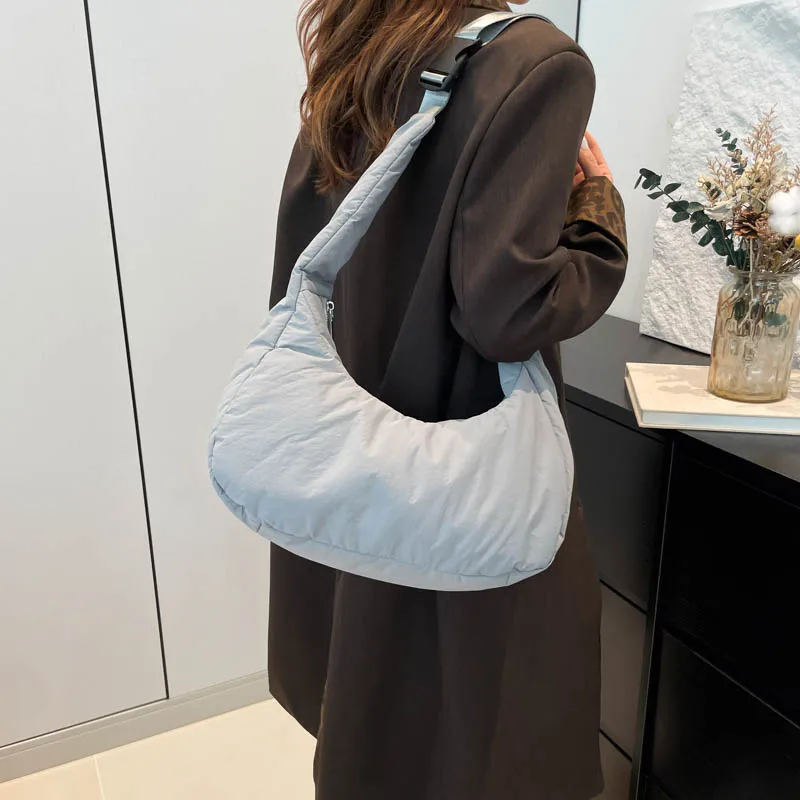 Hobo Crossbody Bags for Women Cotton Padded Shoulder Bag Adjustable Strap Casual Work Travel Handbags Purse Ladies Messenger Bag