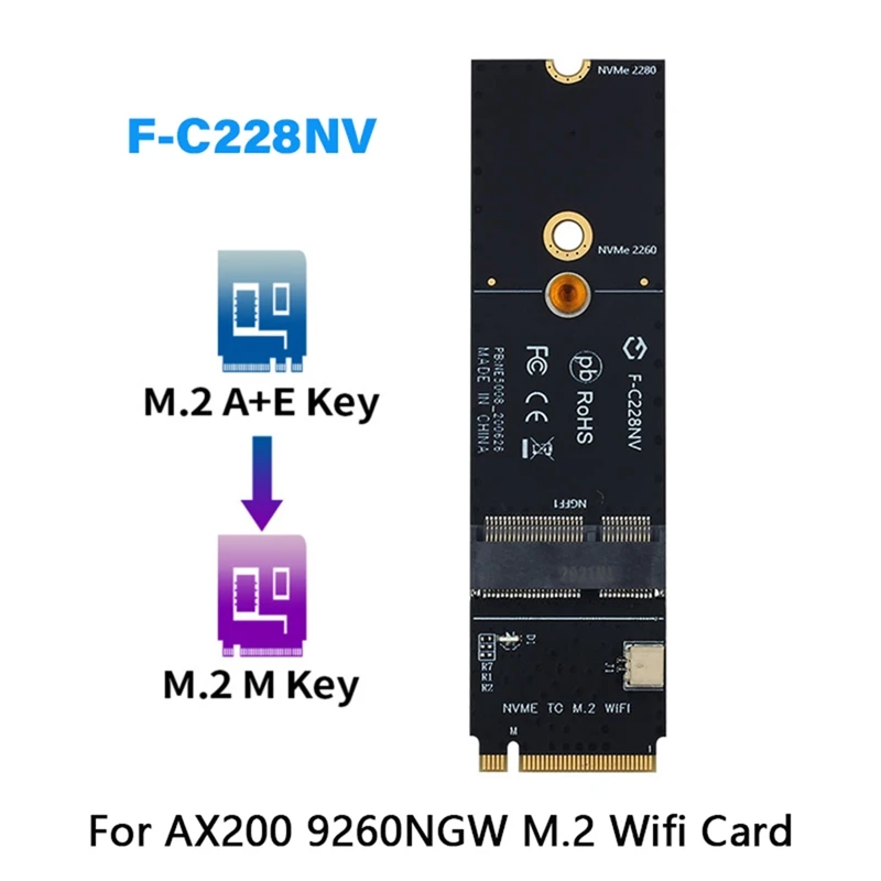 Draadloze M.2 Een + E Sleutel Slot Om M.2 M Sleutel Wifi Bluetooth Adapter Voor AX200 9260 Bcm94352z Kaart Nvme pci Express Ssd Poort