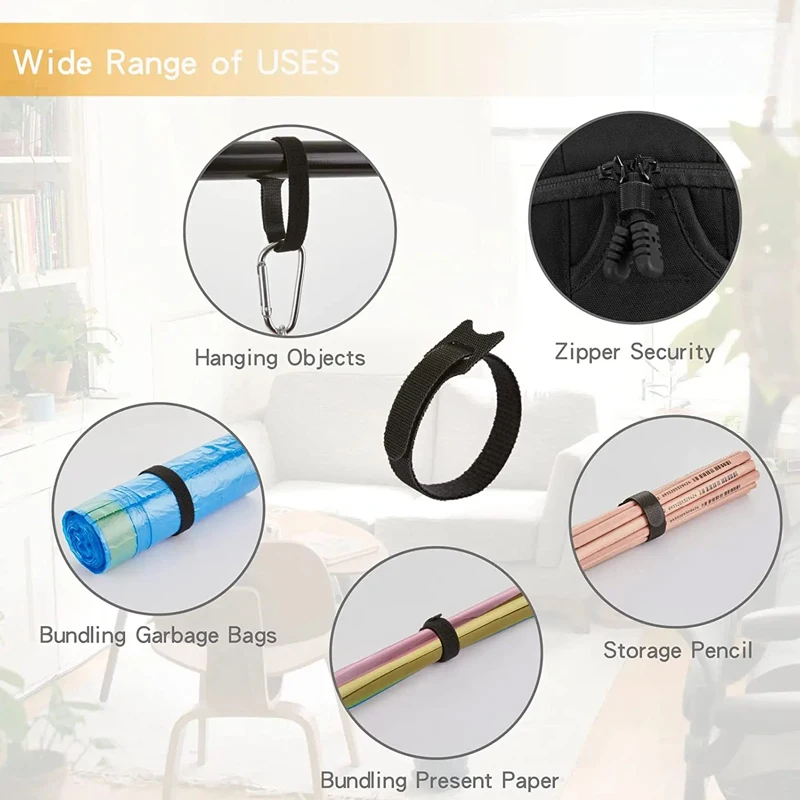 Cable Ties 100 Cable Ties T-Buckle Strap Nylon Ring Strap Black Back-to-Back Data Cable Self-Adhesive Management Ties