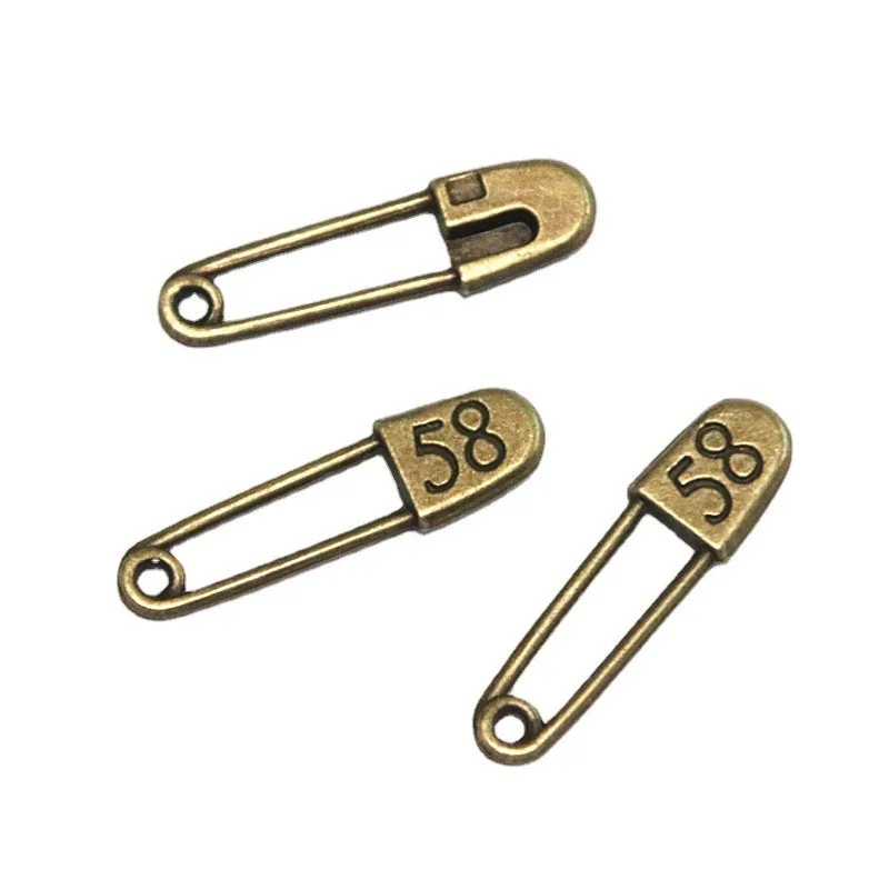 

40pcs Antique Bronze Plated Pin Shape (Can't Open) Charms Pendants Jewelry Findings Handmade Metal Accessories 34.8*9.8MM