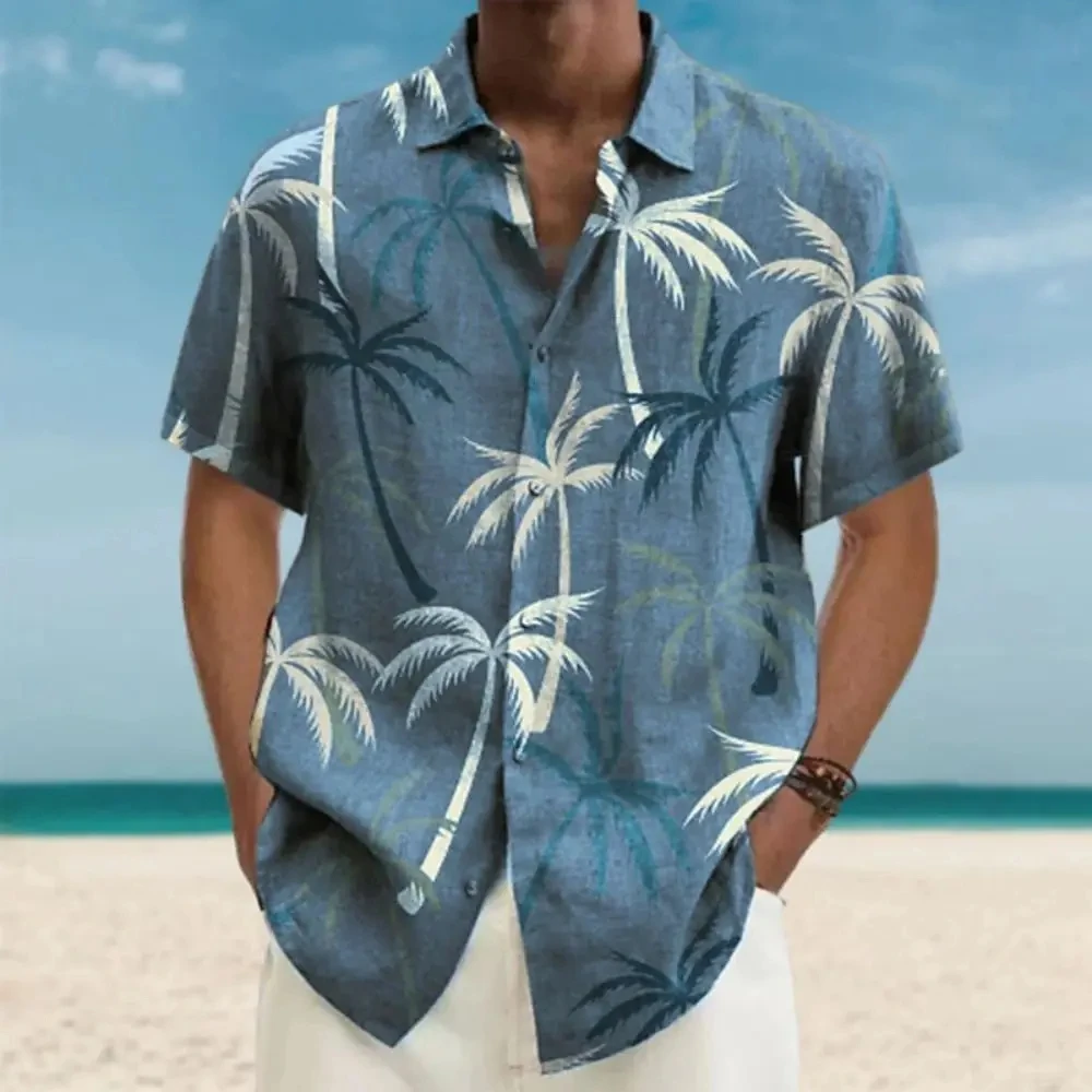 

Tropical Leaf Men's Hawaiian Shirt Summer Holiday Short Sleeve Shirts 3D Print Treeo Tops Fashion Loose Clothing Men's Blouse