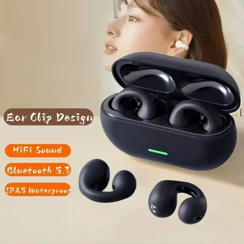 Bluetooth wireless headphones 5.3 Ear clip-on music cancelling HD sports gaming