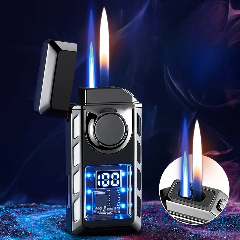 Fashionable Dual Flame Switch Gas Lighter, Digital Display, Arc Ignition, Smart Type-c Rechargeable Lighter, Creative Men's Gift 2