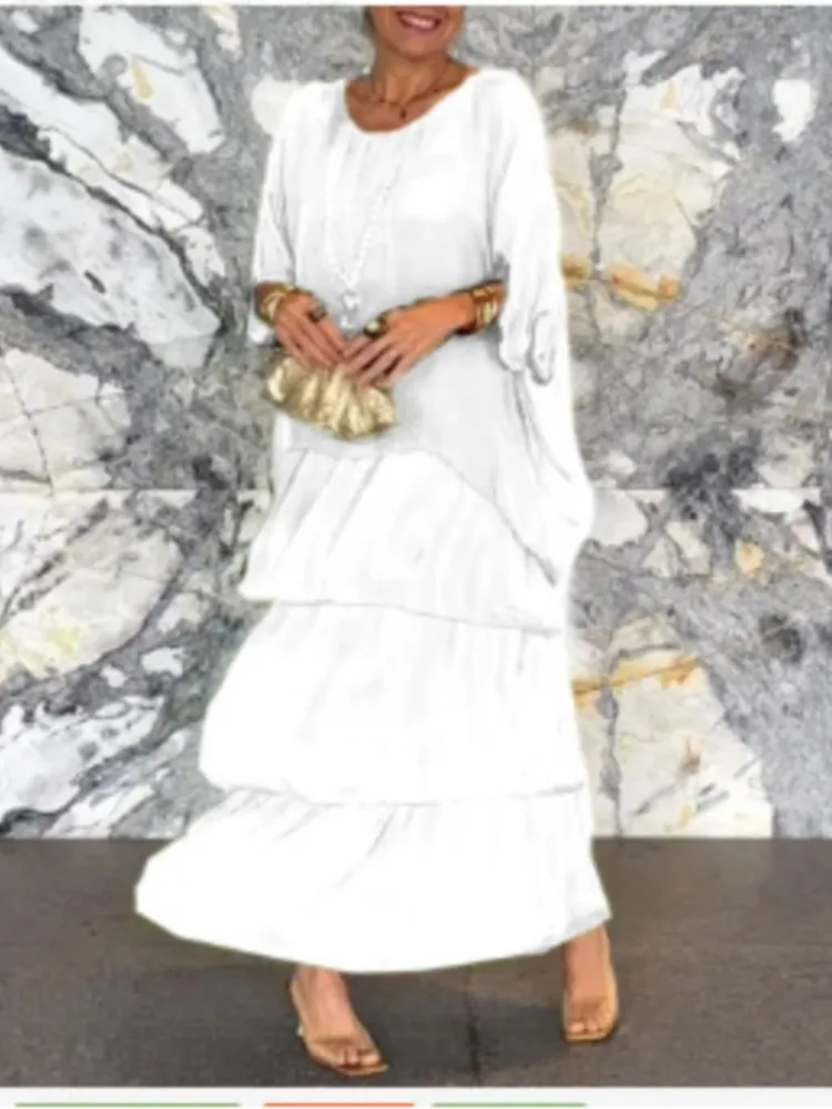 فستان نسائي أنيق من الشيفون أحادي اللون ، فتحة رقب...