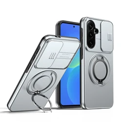 Enhanced Sliding Lens Protection Armor Case with Metal Ring Stand Cover - A35 5G (Gray)