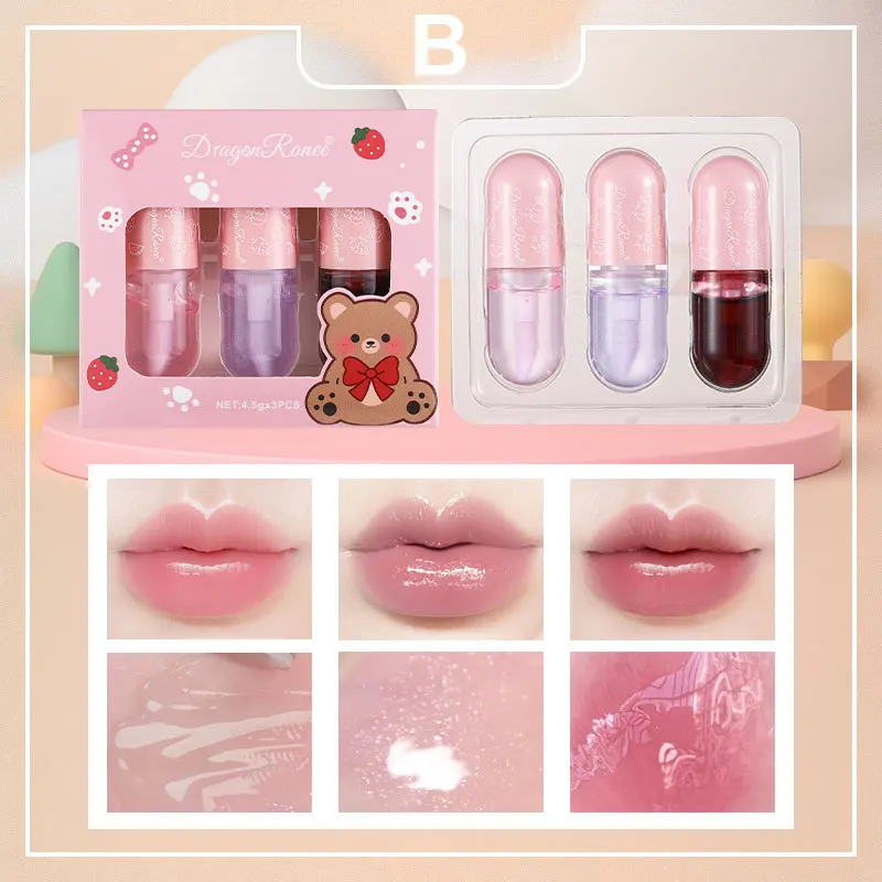 Cute Bear Lipstick Hydrating Lip Glow Oil Moisturizing Lip Gloss Set Makeup Tinted for Lip Care&Dry Lip,Ideal Gift For Festival 4