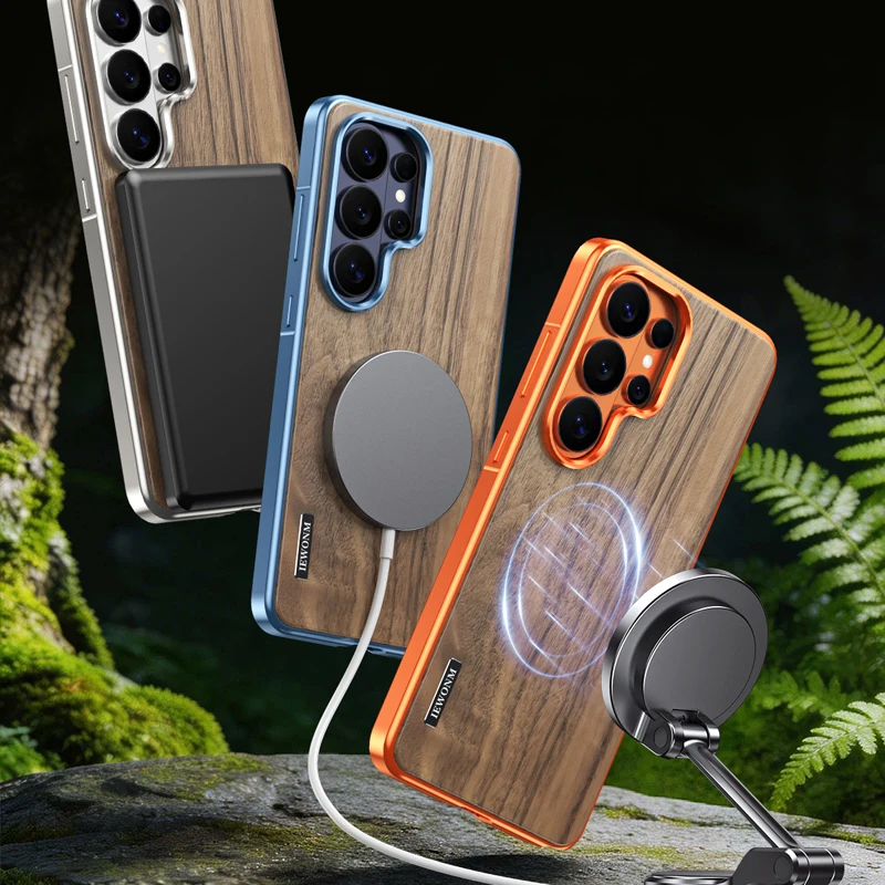 Magnetic Solid Walnut Wood Back Cover with Aluminum Alloy Frame