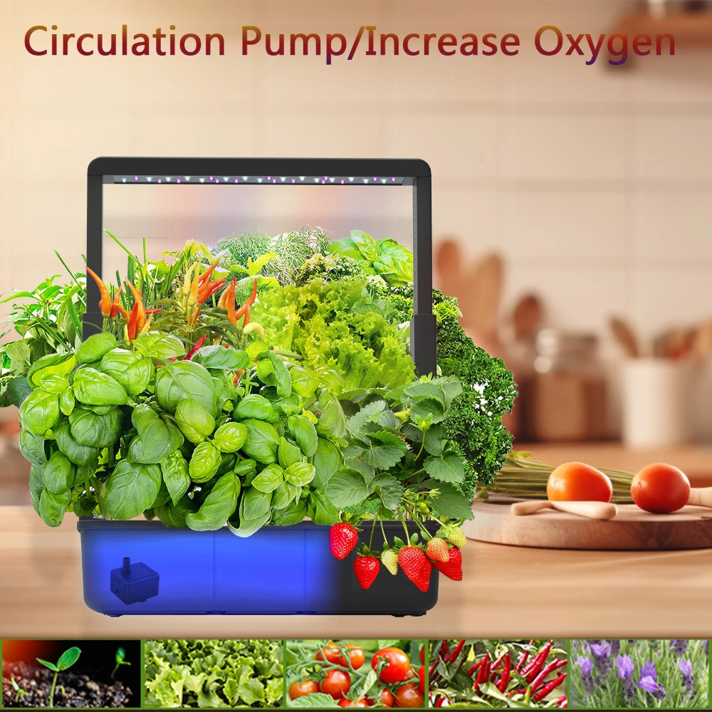 Hydroponic Growing System Kits 15 Pods Indoor Smart Hydroponics Planting Herbs Garden with LED Grow Lights Adjustable Height