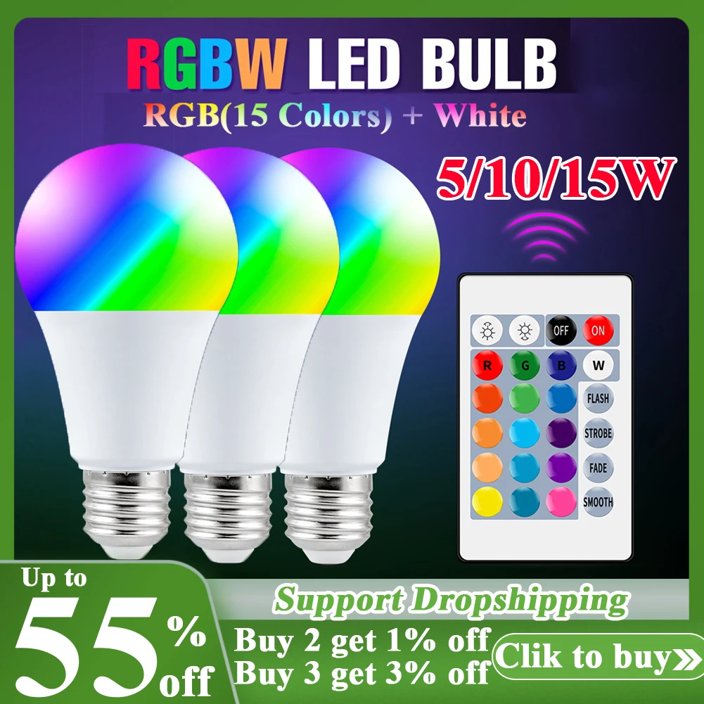 E27-RGB-5W - lampadine led E27 - - Lampadina Led Rgb 5W E27 con Telecomando  Cambiacolore