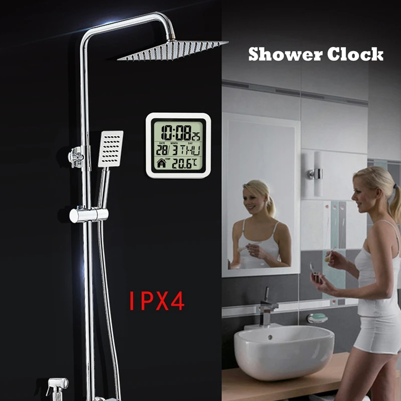 Wall Clock Digital Wall Clock Large Waterproof Bathroom Wall Clock For Bath Countertop Moisture Proof Temperature Humidity Meter Suction Clock Watch