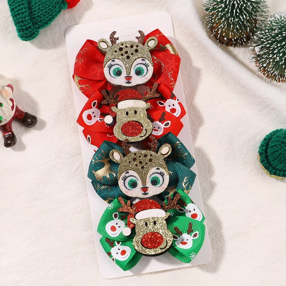 4 teile/satz Baby Mädchen Weihnachten Neue Jahr Haar Bogen Clips Glitter Santa Elch Haarnadel Nettes Kind Haar Zubehör Kopfbedeckungen – Detail 10