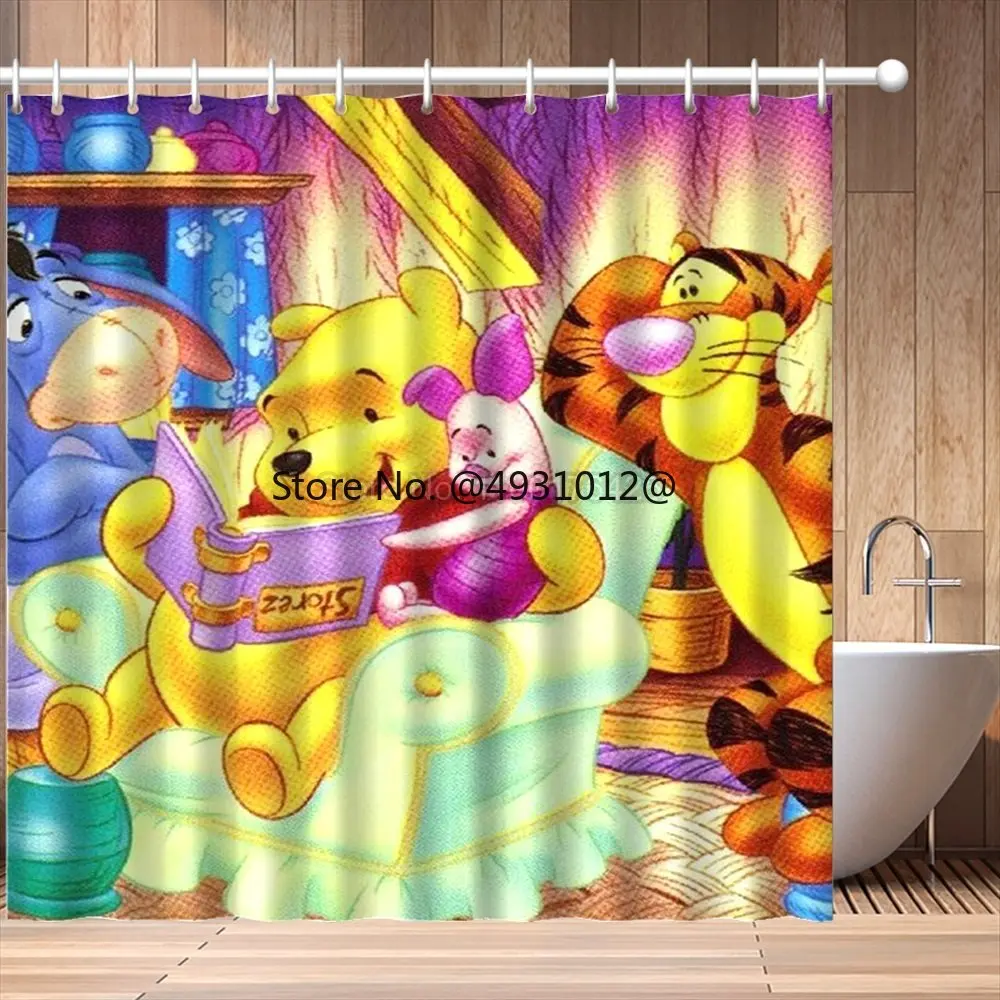 

2023 New Winnie The Pooh Waterproof Shower Curtains Polyester 3D Printing Shower Curtains Bathroom Cartoon Bath Drapes