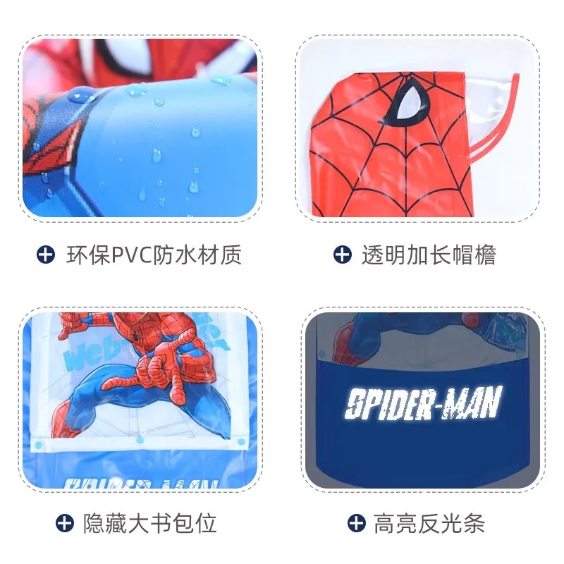 Raincoat Poncho Disney Kids Wateproof Elsa Spider-Man with Backpack Position Student RainWear