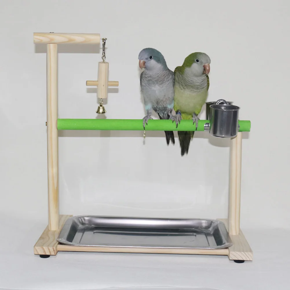 

Деревянная стойка-подставка для попугаев с колокольчиком, чашечками для кормления игрушек, подносы для кормления птиц, игровая площадка