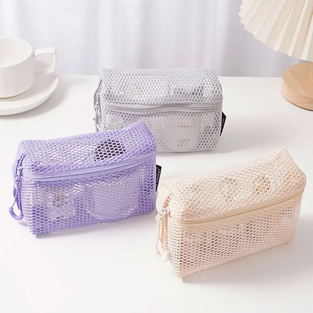 Casual Nylon Storage Pouch With Zipper Hand-held Cosmetic Bag Mesh Multipurpose Mesh Pouch Women Toiletry Wash Bags