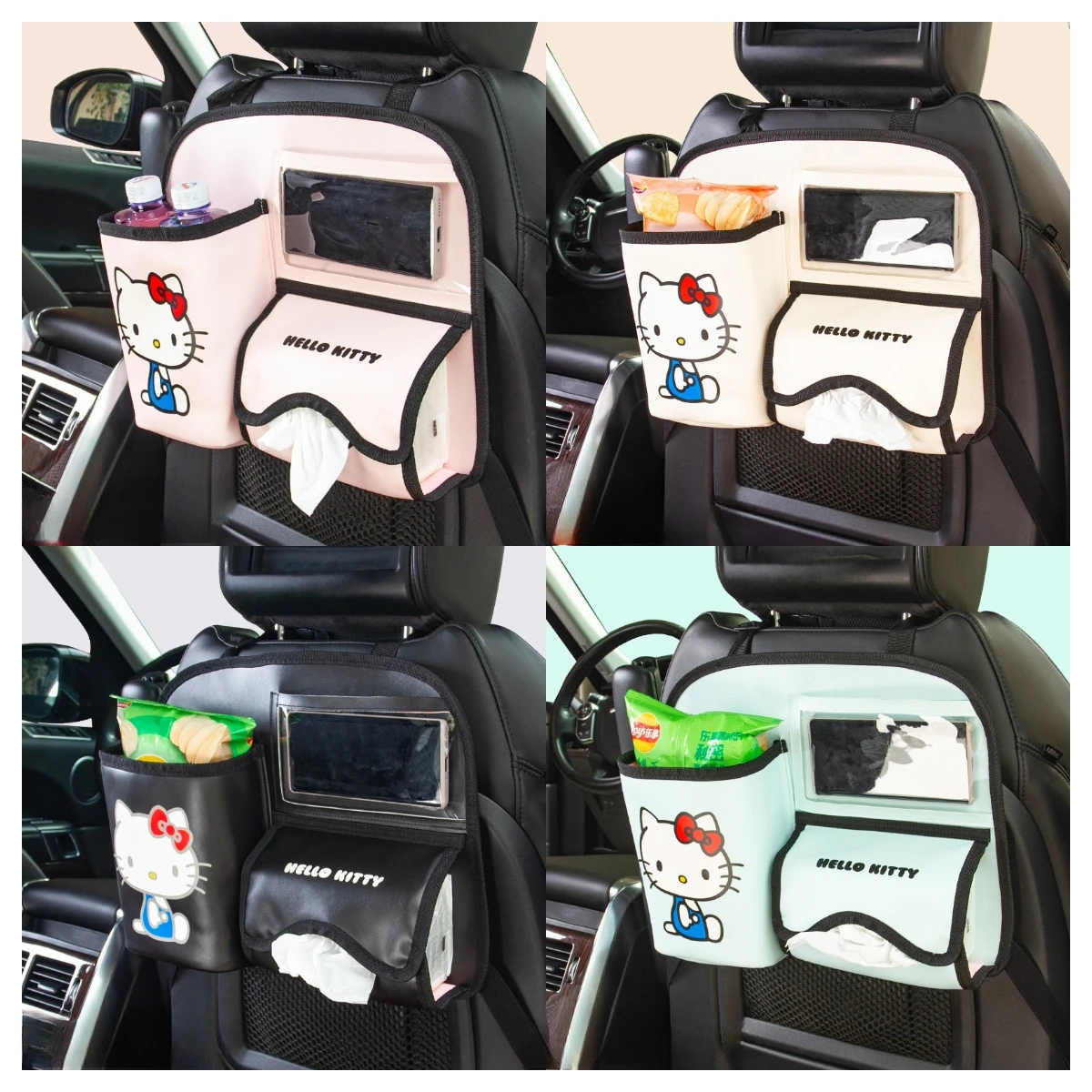 Hello Kitty Vehicle Mounted Storage Bag Anime Multi-Function Miscellaneous Storage Bag Cartoon Tissue Box Accessorie Girl