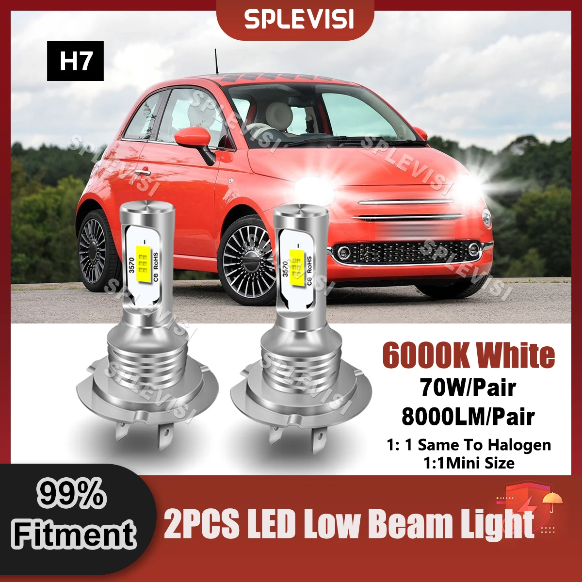 

Plug And Play H7 LED Headlight Low Beam Bulbs 70W 8000LM 9V-24V For Fiat 500 2015 2016 2017 2018 2019 2020 2021 2022 2023