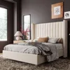 Queen Size Bed Frame Upholstered Platform Bed with Tall Headboard Wingback,Velvet,No Box Spring Needed,Easy Assembly 1
